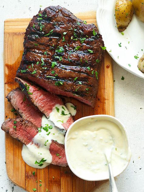 Grilled Flat Iron Steak Recipe - feedthegrill.com Flat Iron Steak Dinner Ideas, Grilling Flat Iron Steak, Flatiron Steak Marinade, Flat Iron Recipes, Plank Steak Recipes, Beef Chuck Flat Iron Steak Recipes, Flat Iron Steak Recipes Grilled, Marinade For Flat Iron Steak, Smoked Top Sirloin Steak