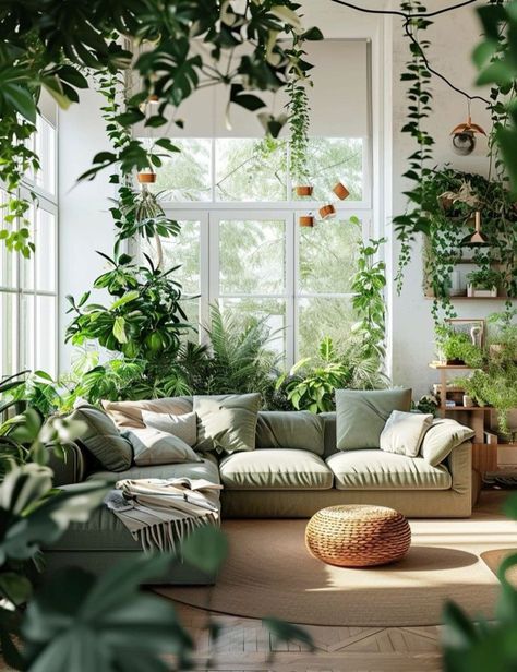 New Year Promises, Green House Aesthetic, New Interior Design Trends, 2024 Interior Design Trends, 2024 Interior Design, Green Oasis, Aesthetic Living Room, Biophilic Design, New Interior Design