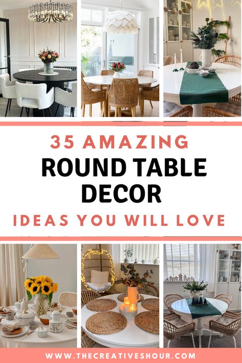 35 Beautiful And Chic Round Table Decor Ideas You Should Try Table Runner On A Round Table, Floral Design Table Scapes, Oval Table Decor Ideas, Round Table Scapes Everyday, Over The Table Rod Decor Ideas, Round Table With Placemats, Decorate Round Dining Table, Round Table Place Settings, Circle Table Setting