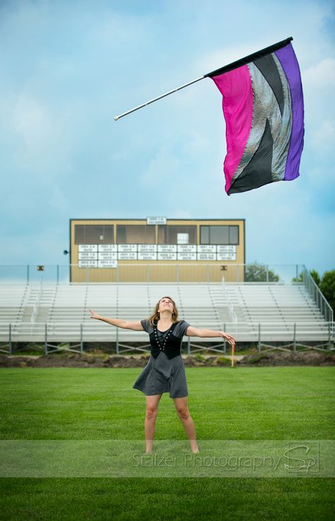 senior, senior pictures, color guard, guard, flags, toss, field, football game, band Color Guard Senior Pictures Flags, Senior Color Guard Pictures, Color Guard Photography, Color Guard Senior Pictures, Colorguard Senior Pictures, Band Senior Pictures, Horse Senior Pictures, Senior Year Pictures, Field Football