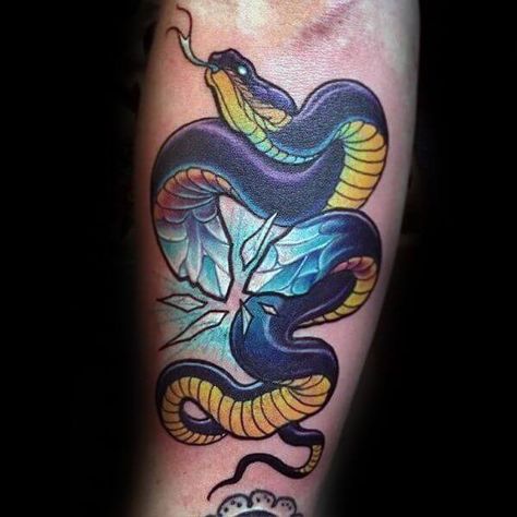 20 Neo Traditional Snake Tattoo Designs | PetPress Traditional Snake Tattoo, Neo Tattoo, Serpent Tattoo, Crystal Tattoo, Animals Tattoo, Snake Tattoo Design, Wolf Tattoo Design, New School Tattoo, Snake Tattoo