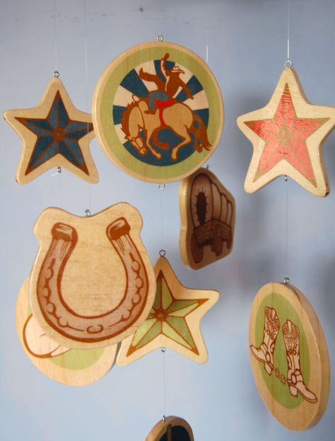 Western Kids Rooms, Mobil Art, Vintage Cowboy Nursery, Wooden Baby Mobile, Western Kids, James Russell, Cowboy Nursery, Western Nursery, Baby Decorations