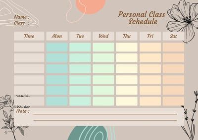 Brown Hand Drawn Abstract Weekly Class Schedule - Templates by Canva Weekly Class Schedule Template, Class Schedule Planner, Study Timetable Template, School Schedule Printable, Class Schedule Template, Timetable Template, Weekly Calendar Template, School Timetable, Study Planner Printable