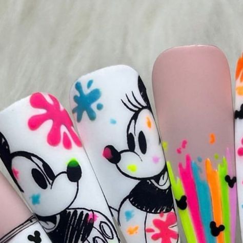 Michelle Lee on Instagram: "Neon Mickey Mouse! Nail art by @gelled_pretty 💖 #nailart #naildesign #nailtrend #viralnailtrend #trendingnailart #nailsofinstagram #nailenhancements #nails #acrylicnails #gelnails #nailstoinspire #nailartclub #nailjunkie #nailtrend #nailporn #cutenails #glitternails #nailgoals #nailed #nailswag #clawaddict #nailinspo #nailinspiration #christmasnails #getnailed #stilettonails #almondnails #coffinnails 👉🏻 For more nail art inspiration, see Pinterest link in bio 💅🏼" Neon Disney Nails, Mouse Nail Art, Disney Nail Decals, Mickey Mouse Nail Art, Disneyland Nails, Character Nails, Mickey Mouse Nails, Disney Inspired Nails, Autumn Birthday