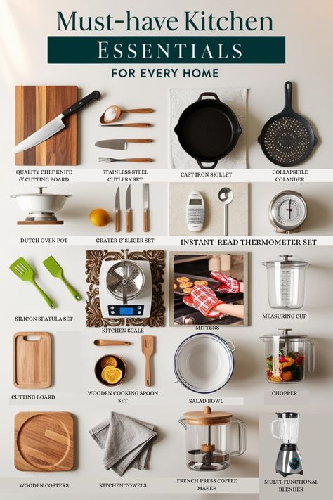 New Kitchen List, Vegan Kitchen Essentials, Kitchen Must Haves List, New Home Essentials List, Kitchen Necessities List, Kitchen Items Must Have, Kitchen Items List, Minimalistic Life, Home Necessities