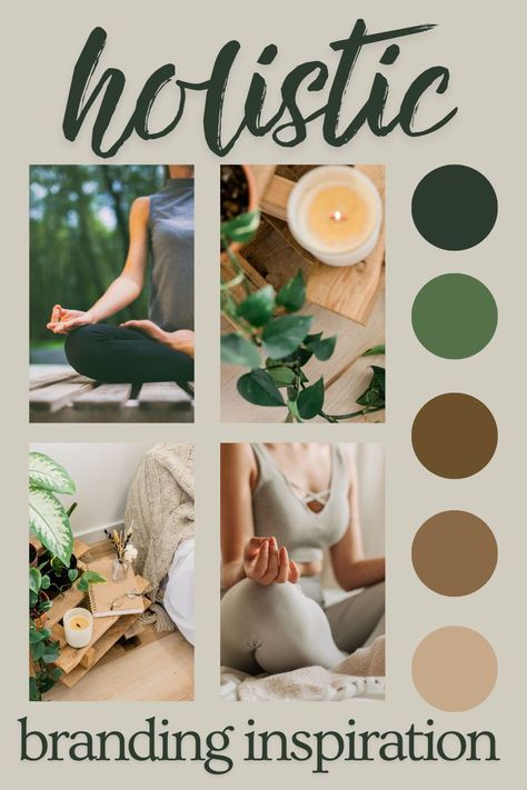 Holistic brand should have a blend of relaxing and earthy tones for healing and growth. Explore holistic color palette, holistic health color palette, and holistic wellness color palette. Want to work with Shelby to create your custom brand colors? Book her now beierbranding.com Yoga Mood Boards Inspiration, Holistic Color Palette, Health Color Palette, Wellness Color Palette, Boho Branding Inspiration, Yoga Branding Design, Holistic Branding, Wellness Branding, Brand Colours