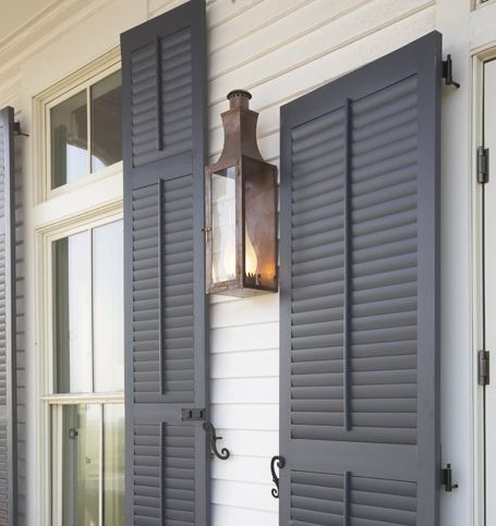 This color gray for the shutters. But I think the kind I got is lighter than this. And it looks blue next to my blue door. :( Exterior Paint Schemes, Shutter Colors, Best Exterior Paint, White Siding, House Paint Color Combination, House Shutters, Blue Shutters, Door Colors, Window Trim Exterior