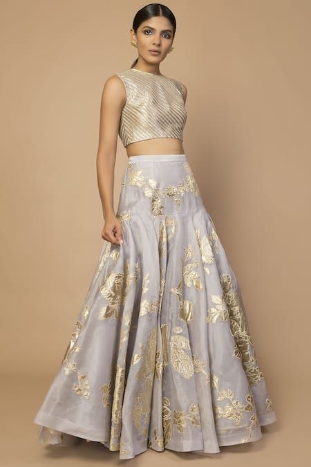 Buy Grey Organza Round Embroidered Lehenga Set For Women by Siddartha Tytler Online at Aza Fashions. Grey Lehenga, Orang India, Groomsmen Outfits, Anamika Khanna, Diana Penty, Gaun Fashion, Lehenga Skirt, Embroidered Lehenga, Sonakshi Sinha