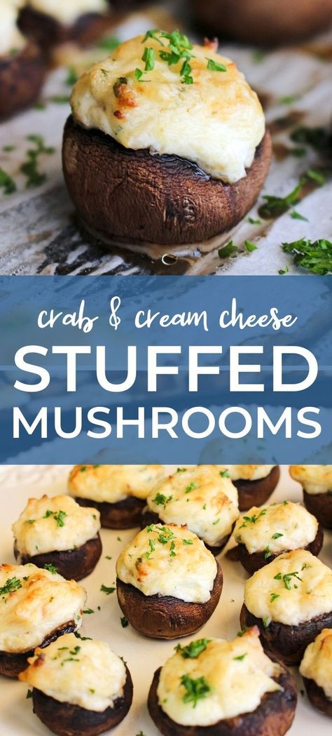 These are the best Crab and Cream Cheese Stuffed Mushrooms! They are elegant, yet easy to make and perfect for any occasion. Try them on Thanksgiving or Christmas! #crab #stuffedmushrooms #appetizer Vegetarian Stuffed Mushrooms, Stuffed Mushrooms With Cream Cheese, Crab And Cream Cheese, Cream Cheese Stuffed Mushrooms, Easy Stuffed Mushrooms, Best Stuffed Mushrooms, Baked Stuffed Mushrooms, Stuffed Mushrooms Vegetarian, Vegetarian Appetizers Easy