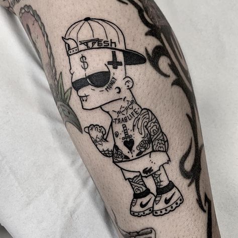 Simpsons Tattoo, Gangsta Tattoos, Geniale Tattoos, Hand Tattoos For Guys, Cartoon Tattoos, Tattoo Flash Art, 문신 디자인, School Tattoo, Tattoo Design Drawings