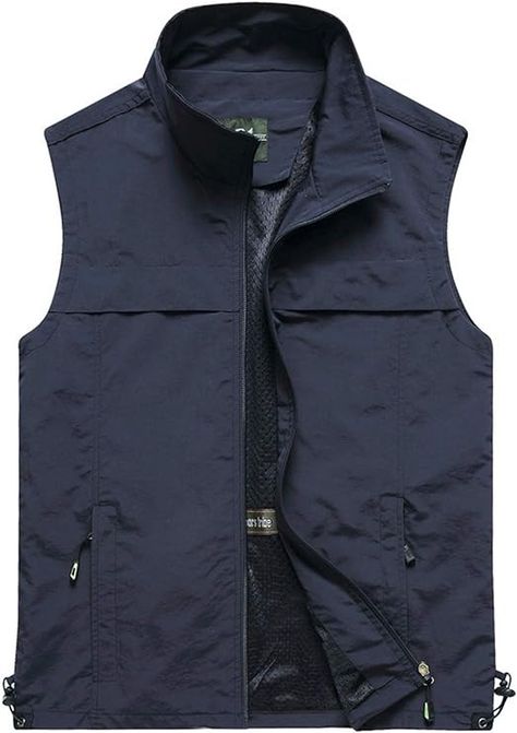 Flygo Men's Casual Lightweight Outdoor Work Safari Fishing Travel Photo Vest Multi Pockets at Amazon Men’s Clothing store Photography Vest, Military Tactical Vest, Hiking Vest, Mens Vest Casual, Travel Vest, Leather Waistcoat, Fishing Vest, Travel Jacket, Summer Vest