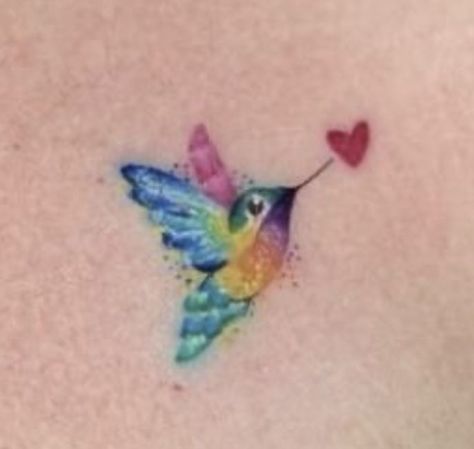 Colour Tattoo For Women Small, Tiny Hummingbird Tattoos For Women, Mini Hummingbird Tattoo, Small Watercolor Tattoos For Women, Colourful Tattoo For Women, Coloured Tattoos For Women, Small Coloured Tattoos, Small Colour Tattoo, Dainty Hummingbird Tattoo