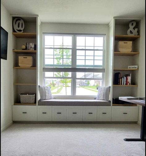 Book Storage Under Window, Natural Living Room Decor, Study Lounge, Baby Room Storage, Window Seat Design, Built In Shelves Living Room, Low Bookcase, Natural Living Room, Indoor Design