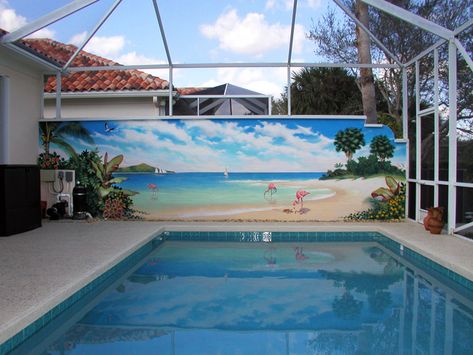 Tropical Beach Mural Painting, Florida Mural, Palm Mural, Pool Mural, Beach Murals, 3d Sidewalk Art, Ocean Mural, Exterior Murals, Beach Wall Murals