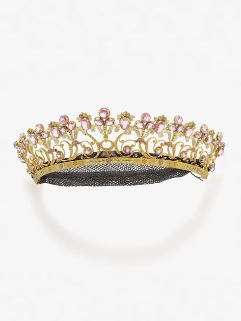 An antique gold and foil-backed colourless topaz tiara, Germany, circa 1880. Topaz Tiara, Church Outfit, Pink Jewels, Unusual Jewelry, Jewellery Gold, Jewel Box, Wearable Technology, Tiaras And Crowns, Vintage Beauty