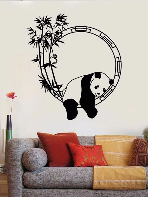 Cartoon Panda Pattern Wall Sticker | SHEIN USA Panda Wall Painting, Wall Drawing Ideas Creativity, Cartoon Wall Painting Ideas, Wall Drawing Bedroom, Room Wall Drawing, Wall Drawing Ideas, Cartoon Wall Painting, Simple Wall Paintings, Future Punk