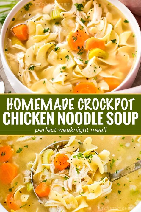 Crockpot Chicken Noodle Soup, Chicken Noodle Soup Crock Pot, The Chunky Chef, Chunky Chef, Wallpaper Food, Soup Vegetable, Pot Recipes Healthy, Soup Chicken, Pot Recipes Easy