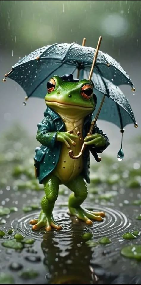 Frogs Aesthetic, Desert Rain Frog Wallpaper, Frog In Rain Drawing, Frog In The Rain, Frog In A Pond, Rain Frog, Eat The Frog, Green Frogs, Frog Stuff