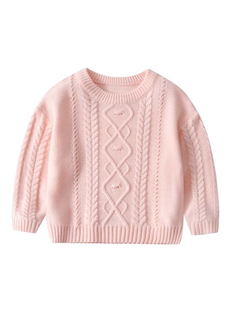 Baby Pink Casual  Long Sleeve Acrylic Plain Pullovers  Slight Stretch Spring/Fall Toddler Girls Clothing Cute Fall Sweater, Cute Sweaters For Fall, Toddler Fall, Baby Necessities, Cable Knit Jumper, Future Family, Fall Sweater, Knitwear Design, Cable Knit Sweater