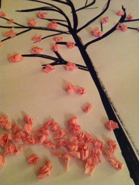 cherry blossom art New Years Art Projects, New Years Art, Chinese Ink Art, Blossom Craft, Japanese Paper Art, Tree Display, Chinese New Year Crafts, Japan Crafts, New Year Art