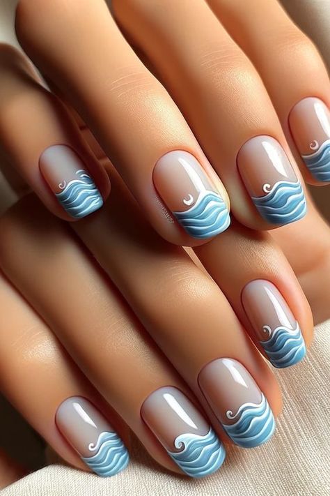 Beach Art Nails, Boating Nails, Sailboat Nails, Whale Shark Nails, Cruise Nail Art, Classy Beach Nails, Surf Nails, Sea Inspired Nails, River Nails