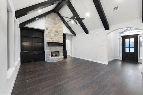 Black Beams White Ceiling, Black Ceiling Beams Living Room, Black Beams Ceiling, Black Beams Living Room, Wood Beams Living Room, Black Beams, Ceiling Beams Living Room, Vaulted Ceiling Beams, Modern Hacienda