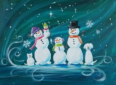 Snowman Family Painting, Irish Restaurant, Snowman Family, Downtown Portland, Paint Nite, Family Painting, Snowman Painting, Holiday Painting, Winter Painting