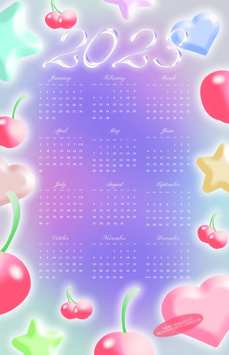 Y2k Calendar, Krita Drawing, 2023 Yearly Calendar, Calendar Graphic, 달력 디자인, Y2k Design, Illustration Product, Calendar Ideas, Drawing Tablet