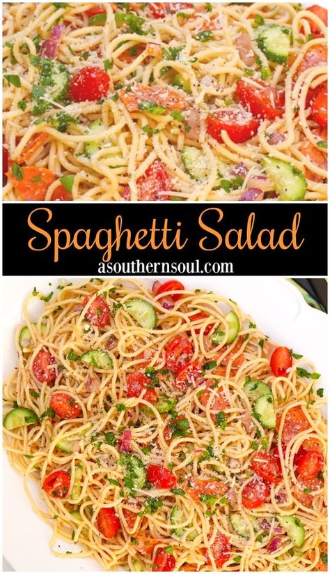 Spaghetti Salad - A Southern Soul Pasta Pepperoni, Spaghetti Pasta Salad, Summer Pasta Salad Recipes, Spaghetti Salad, Ranch Pasta, Easy Pasta Salad Recipe, Ranch Dip, Potluck Dishes, Easy Pasta Salad