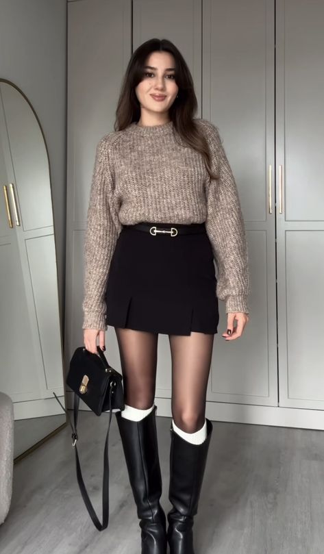 Fall Outfit Old Money, Autumn Shorts, Shorts And High Boots, Fall Outfits 2024 Burgundy, Old Money Outfits Women Winter Elegant, Black Skirt Summer, Blue Tweed Skirt Outfit, Europe Outfits, Winter Fashion Outfits Casual