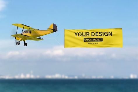 Plane Pulling Banner, Plane Advertising, Plane With Banner, Airplane Banner, Flying Banner, Blank Banner, Airplane Flying, Waving Flag, Brick Wall Background