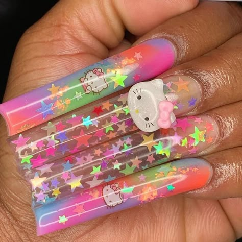 Acrylic Nail Y2k, Gyaru Nails, Junk Nails, Kitty Nails, Hello Nails, Makeup Help, Cute Nail Ideas, Simple Acrylic Nails, Hello Kitty Nails