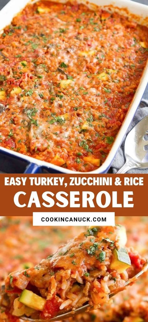 Casserole with ground turkey, zucchini, rice and tomato in a blue baking dish. Zucchini Ground Turkey Casserole, Rice And Ground Turkey Casserole, Ground Turkey And Squash Recipes, Light Casserole Recipes Healthy, Zucchini And Ground Turkey Recipes, 99% Lean Ground Turkey Recipes, Turkey Zucchini Recipes, Ground Turkey With Zucchini, Ground Turkey Zucchini Recipes