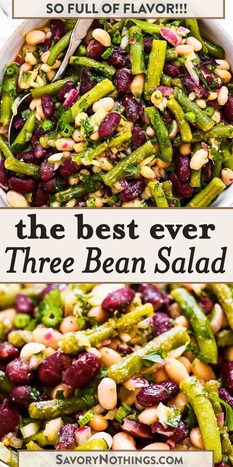 Refrigerator Salads, 4 Bean Salad Recipe, String Bean Salad, 3 Bean Salad Recipe, Healthy Bean Salad, Bean Salad Recipes Healthy, Three Bean Salad Recipe, Salad Beans, Bean Salad Dressing