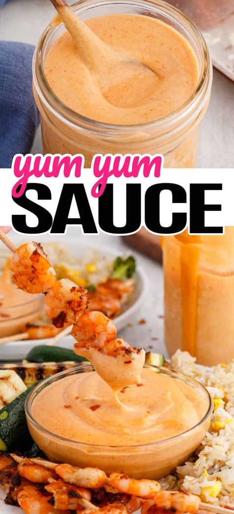 Yum Yum Sauce is the star dipping sauce for everything from veggies to fish and beef. It turns any dish from "ok" to mmmm-azing! Yam Yam Sauce, Dipping Sauce For Fish Sticks, Dipping Sauces For Fried Fish, Shrimp Yum Yum Sauce Recipes, Yum Yum Sauce 12 Tomatoes, Asian Sauce For Salmon, Shrimp Sauce Recipe Yum Yum, Copycat Yum Yum Sauce, Fish Stick Dipping Sauce