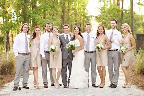 Groomsmen Colours, Bridal Party Color Schemes, Wedding Party Attire, Different Bridesmaid Dresses, Gray Wedding Colors, Bridal Party Groomsmen, Bridal Parties Colors, Wedding Parties Pictures, Groom And Groomsmen Suits