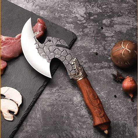 Viking Pizza Axe Gift For Dad, Damascus Pizza Cutter Father's Day Gift, Damascus Viking ULU Knife Butchers Knife, Butcher Knife Set, Damascus Knife Set, Ulu Knife, Custom Handmade Axes, Damascus Kitchen Knives, Butcher Knife, Boning Knife, Damascus Knife