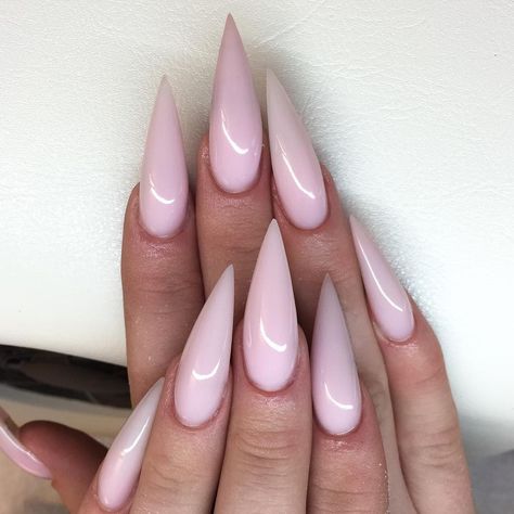 Light Pink Pointy Nails, Baby Pink Stiletto Nails, Light Pink Stiletto Nails, Stiletto Nails Pink, Pink Stiletto Nails, Baby Pink Nails, Sharp Nails, Pointy Nails, Pink Glitter Nails