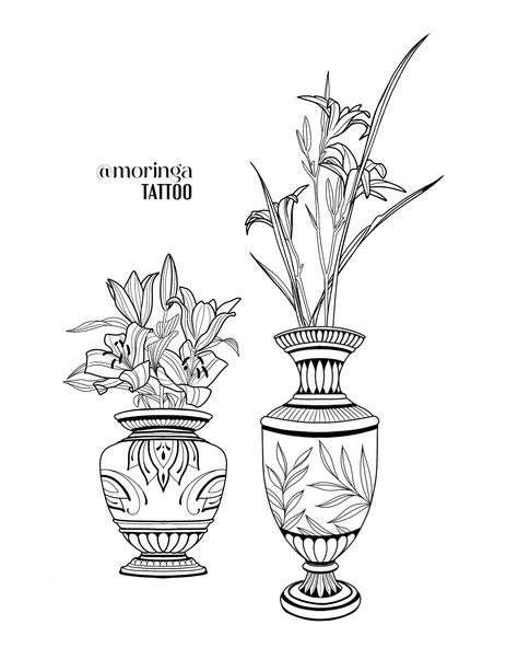 Vase Design Tattoo, Flowers In Vase Tattoo, Traditional Vase Tattoos, Traditional Tattoo Vase, Vessel Tattoo, Vase Tattoo Design, Vase Tattoo, Optical Illusion Tattoos, Illusion Tattoos