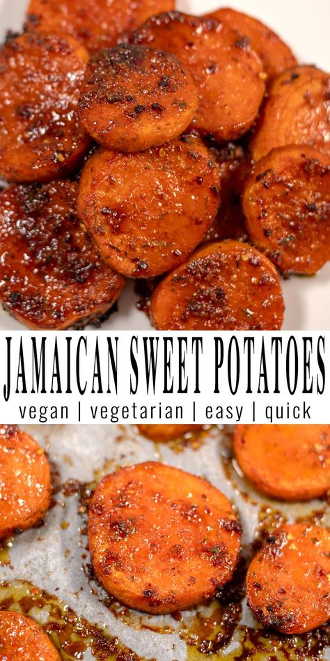 his Jamaican Sweet Potato recipe is easy to make and full of vibrant flavors, boasting a harmonious blend of island spices and natural sweetness. Bursting with Caribbean flair, this Jamaican classic dish offers a tantalizing combination of tender sweet potatoes, aromatic herbs, and a hint of heat, promising a culinary escapade for your palate. #contentednesscooking #vegan #vegetarian #sweetpotatoes Health Potato Recipes, Caribbean Sweet Potato Recipes, Jamaican Potatoes, Jamacian Food Sides, Side Dishes For Curry, Jamaican Vegan Recipes, Vegan Caribbean Recipes, Jamaican Dinner Recipes, Jamaican Side Dishes