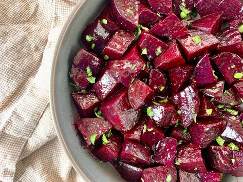 Honey Mustard Roasted Beets in a gray bowl with brown towel Yellow Beet Recipes, Honey Roasted Beets And Carrots, Roasted Yellow Beets, Roasted Beets With Lemon-tahini Dressing, Yellow Beets, Spiced Walnuts, Honey Mustard Sauce, Beet Recipes, Food Lab