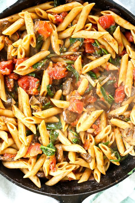 Whole Wheat Pasta Dishes, Vegan Penne Pasta Recipes, Mushroom And Tomato Recipes, Whole Grain Pasta Recipes, Wheat Pasta Recipes Healthy, Pasta Recipes For Two, Mostaccioli Recipe, Pasta Recipes Healthy, Penne Pasta Recipe