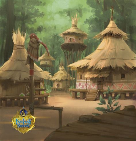 Fantasy Jungle Village, Atmosphere Drawing, Jungle Village, Jungle Hut, Ocean People, Jungle Temple, African Jungle, Romantic Fantasy, Baby Room Design