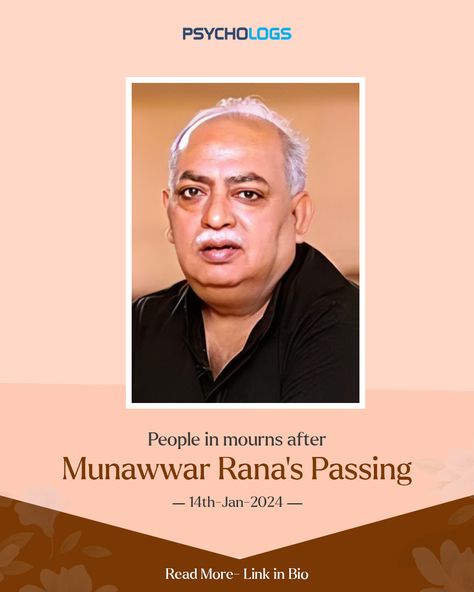 With heavy hearts, we share the news of Munawwar Rana passing at the age of 71. Since 2017, this renowned Urdu poet courageously faced the relentless challenges of lung and throat infections. We mourn the loss of not just a poet, but a soul who confronted adversity with unmatched strength and grace. #emotionalattachment #loneliness #loveandcare #memories #munawwarrana #philosophicalpoetry #poetry #poetrytherapy #poets #relationships #socialchange #psychologsmagazine #news #peoms #emotions Munawwar Rana, Throat Infection, Heavy Heart, Social Change, Uttar Pradesh, Urdu Poetry, Poets, Poetry