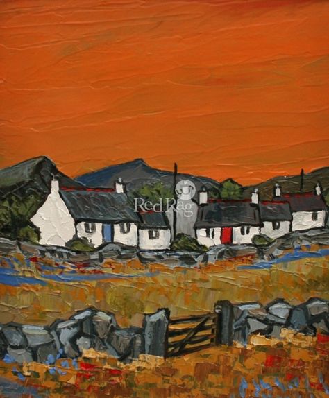 David BARNES - Sunset at Nant Irish Culture Art, Irish Landscape Painting, Celtic Landscape, Irish Artwork, Irish Paintings, Irish Artists, Scottish Landscape Painting, Irish Houses, Red Rag