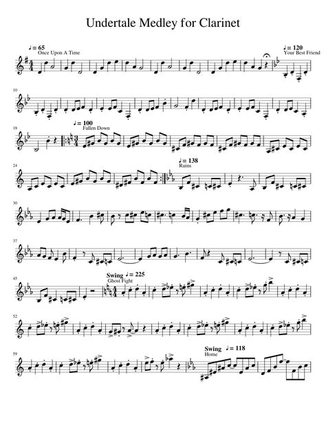 Print and download in PDF or MIDI Undertale Medley for Clarinet. This is a Medley of all the Undertale songs i liked, that i had gotten through on my first playthrough. If anyone wants me to add any, I could work on fitting them in. Any feedback would be appreciated! Clarinet Songs, Bb Clarinet Sheet Music, Undertale Music, Oboe Sheet Music, Ideas To Do With Friends, Alto Sax Sheet Music, Tenor Saxophone Sheet Music, Music For Clarinet, Alto Saxophone Sheet Music