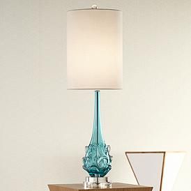 Possini Euro Dinah Blue Art Glass Table Lamp Blue Modern Art, Coastal Lamp, Coastal Table, Glass Finial, Beachfront Decor, Contemporary Glass Art, Coastal Living Rooms, Bedside Night Stands, Contemporary Table Lamps