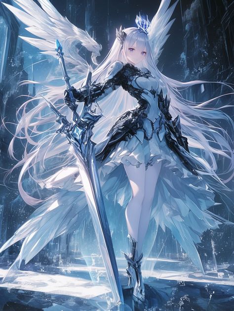 Ice Anime Character, Ice Knight, Female Angel, Batman Concept, Moon Kingdom, 다크 판타지, Fantasy Creatures Art, Girly Art Illustrations, Anime Monochrome