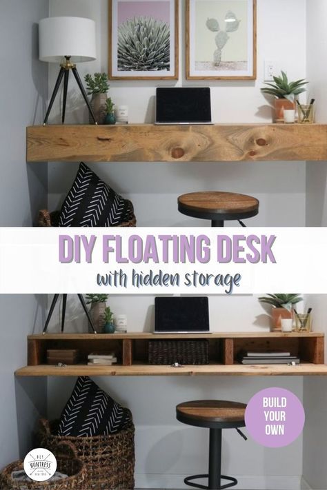 Diy Wall Desk With Storage, Diy Small Desk, Floating Desk Diy, Floating Desk With Drawers, Diy Desk With Storage, Small Desk Setup, Diy Wall Mounted Desk, Floating Desk Ideas, Diy Floating Desk