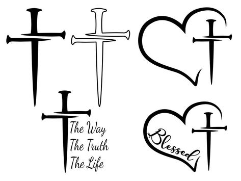 Cross Heart Tattoos, Cross Nail Designs, Small Cross Tattoo, Cross Drawing, Nail Cross, Cross Nails, Christian Shirts Designs, Bible Doodling, Religious Tattoos